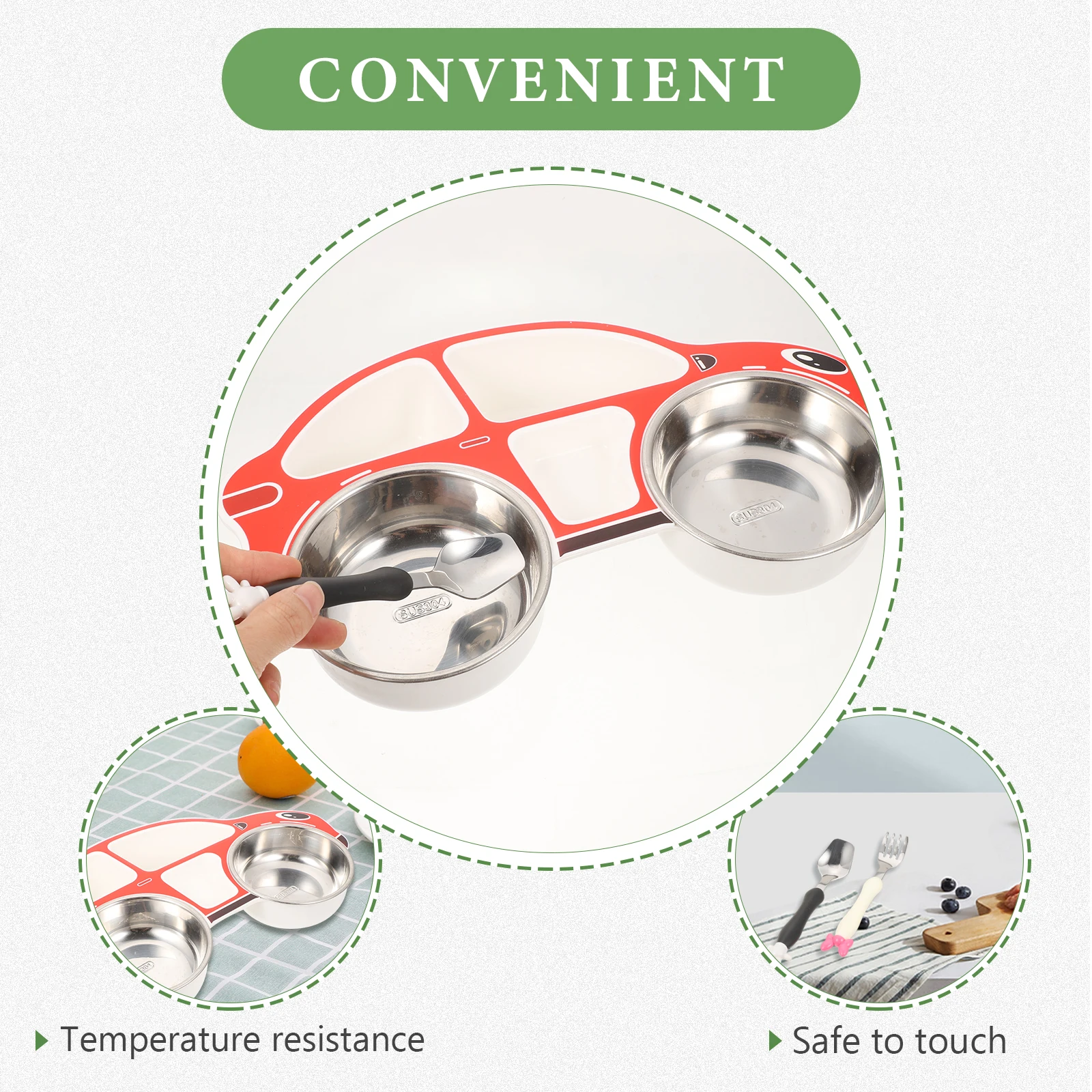 

Children Plates Set 304 Stainless Steel Car Shaped Kids Divided Food Plate Spoon Fork Cartoon Baby Dinner Toddler Storage Holder