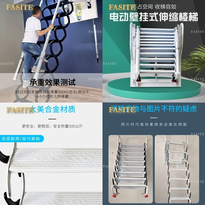 For Retractable Folding Stairs Wall Mounted Loft Indoor Outdoor Invisible Space Saving Heavy Duty Villa Duplex Access Ladder