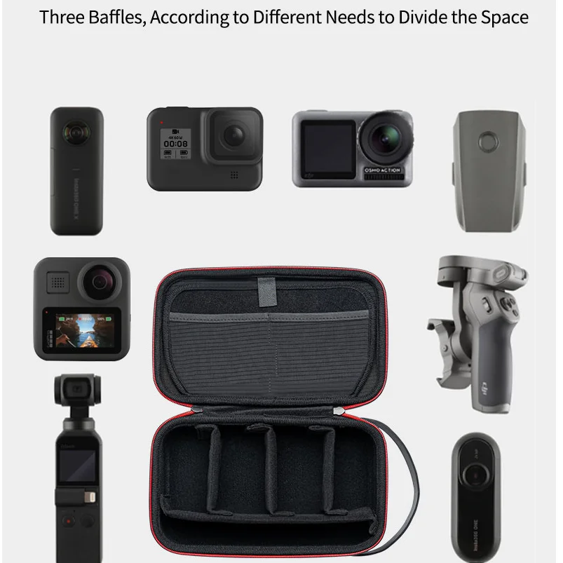 TELESIN Waterproof Carrying Adjustable Space Bag PU for Insta360 X5 X4 X3/GO 3/ONE X2/RS/DJI Osmo Action 5PRO 4 3 GoPro