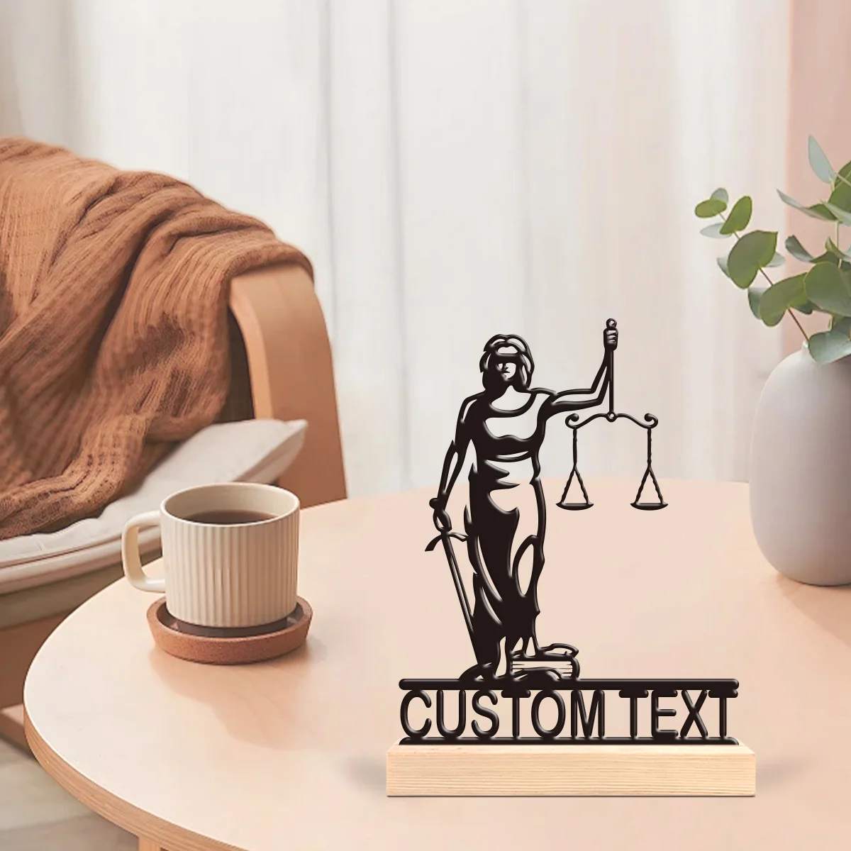 1pc Personalized Iron Desktop Ornament Customizable Content Equipped with Wooden Base Perfect for Home or Office Decoration