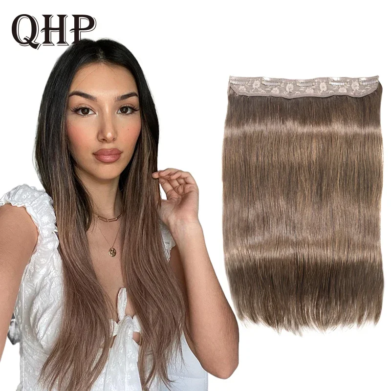 Clip In One Piece Human Hair Extensions 100% Straight Brazilian Human Remy Hair Extension Natural Color Light Blond Ombre Color