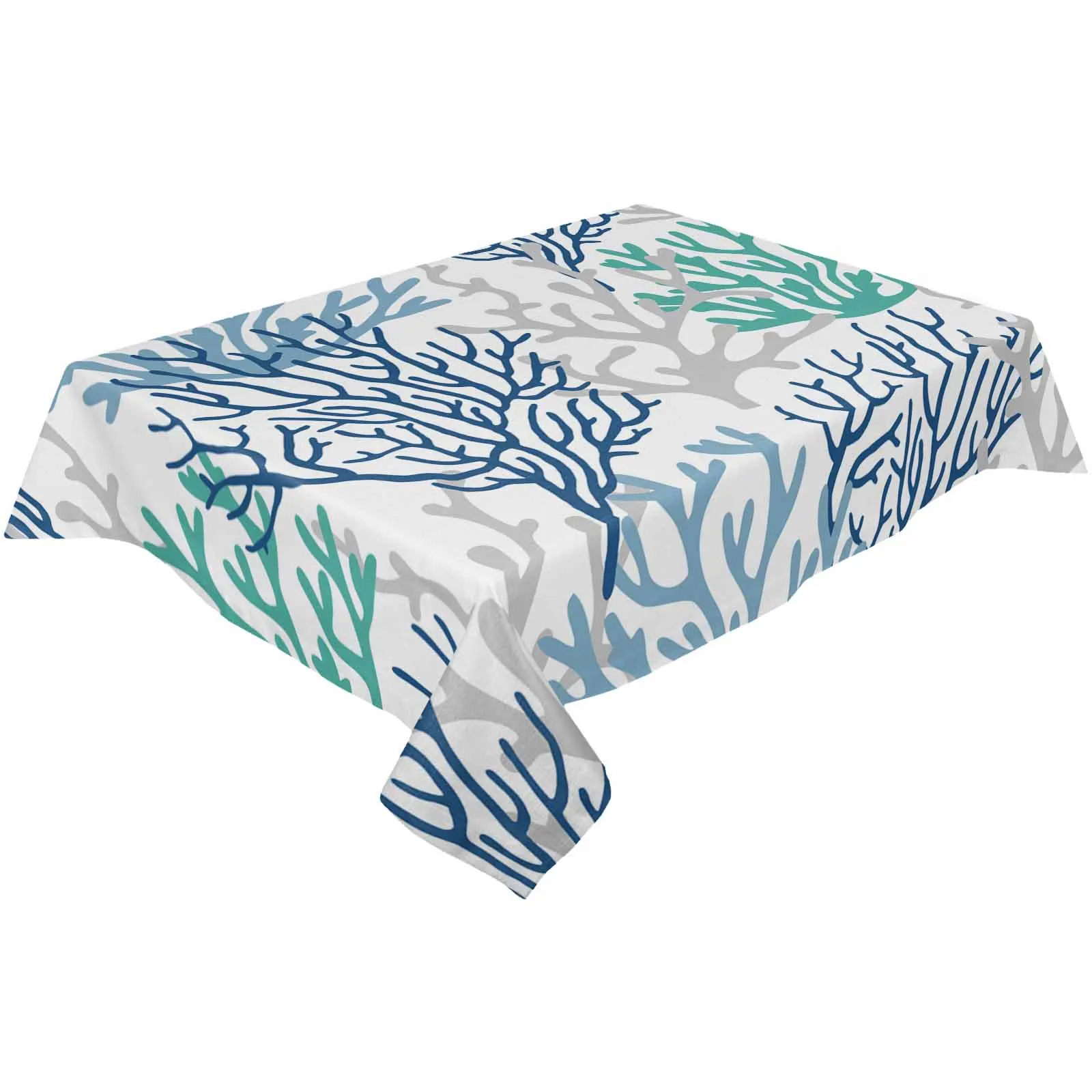 Marine Organisms Coral Blue Green Gray Waterproof Tablecloth Party Decorations Rectangle Table Cloth Kitchen Table Decor