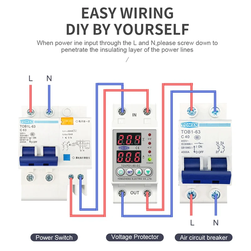 

3X Din Rail Dual Display Adjustable Over Voltage Current And Under Voltage Protective Device Relay 40A 220V 230V