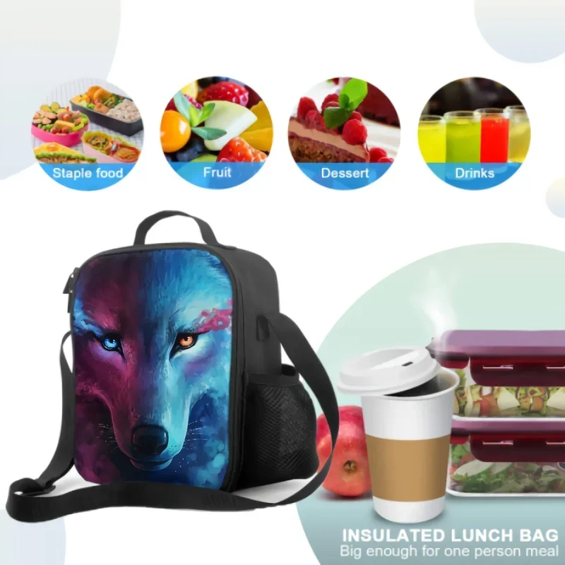 Lobo com Galaxy Sky Isolado Lunch Bag, Cute Tote Lunch Box, Escola, Trabalho, Escritório, Piquenique, Magic Animal Head Face Containers