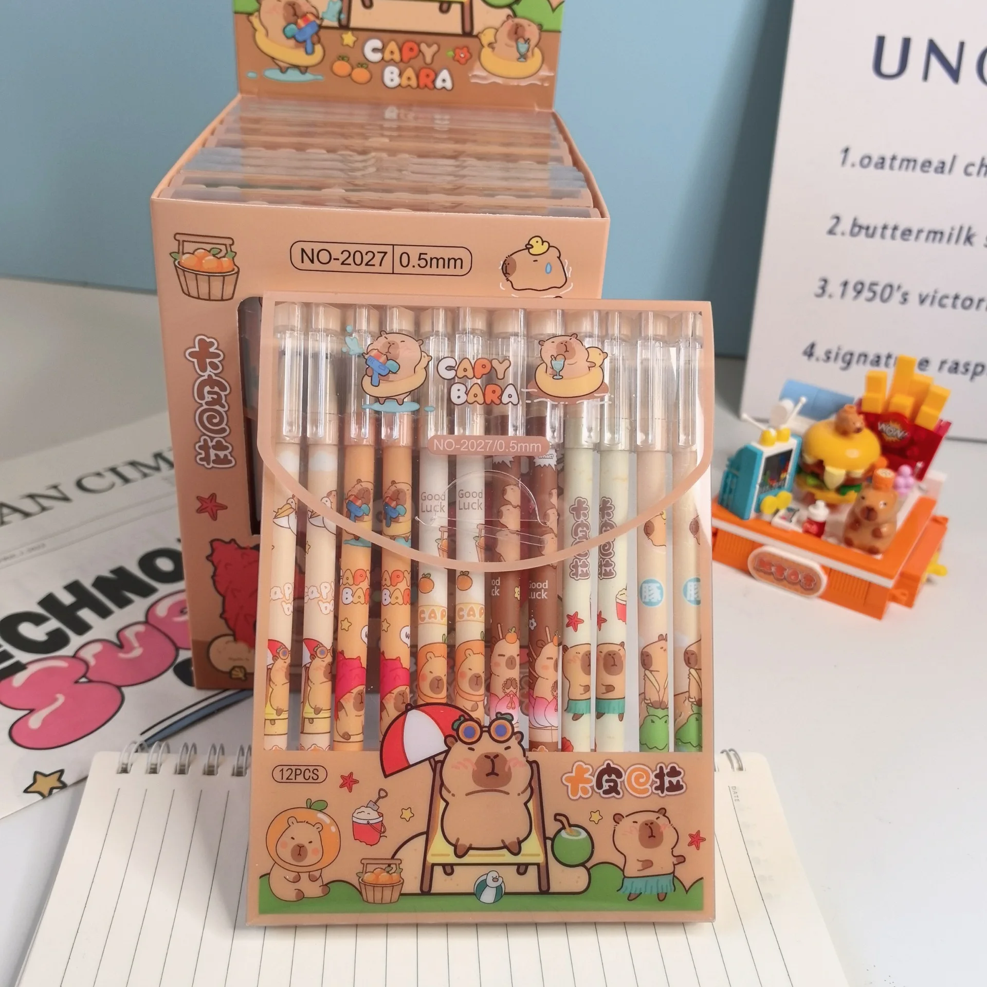 24 Pcs with Box Kapibara Straight Pen Neutral Pen Cute High Value Erasable Blue Molay Sign Student Gift Back To School