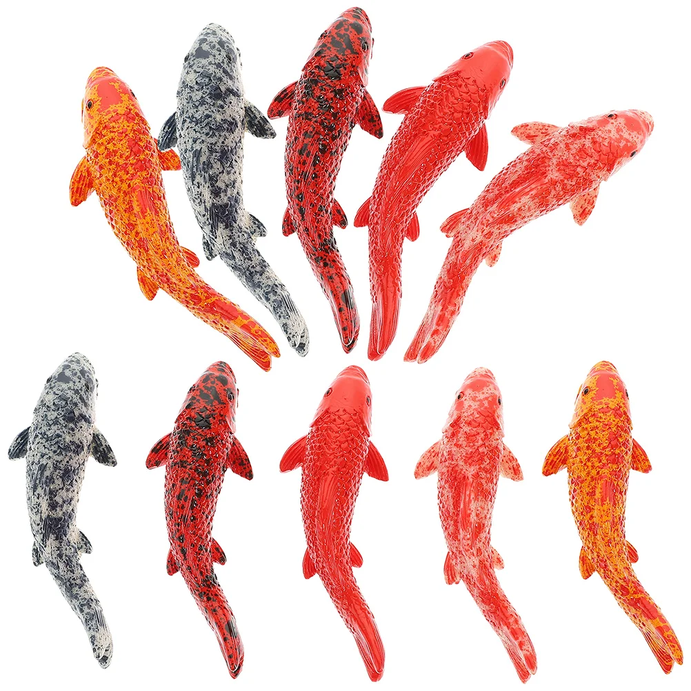 10 Pcs Simulated Koi Fish Bowl Tiny Statue Ornamental Moss Figure Resin Miniature Carp Toys Goldfish