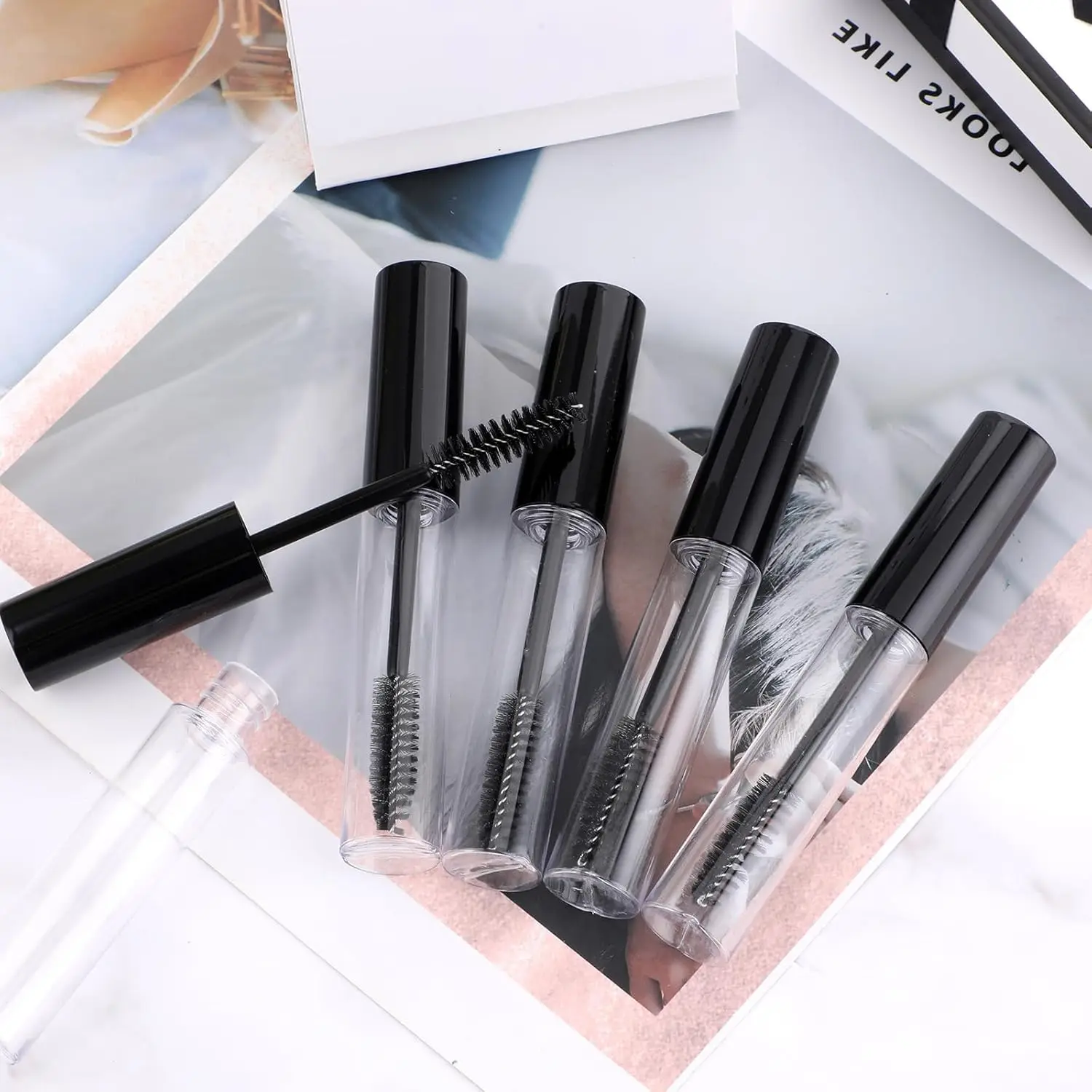 5 pçs 10ml tubo de rímel vazio com varinha de cílios recipiente de creme de cílios com funis ferramentas de transferência para garrafa de rímel diy