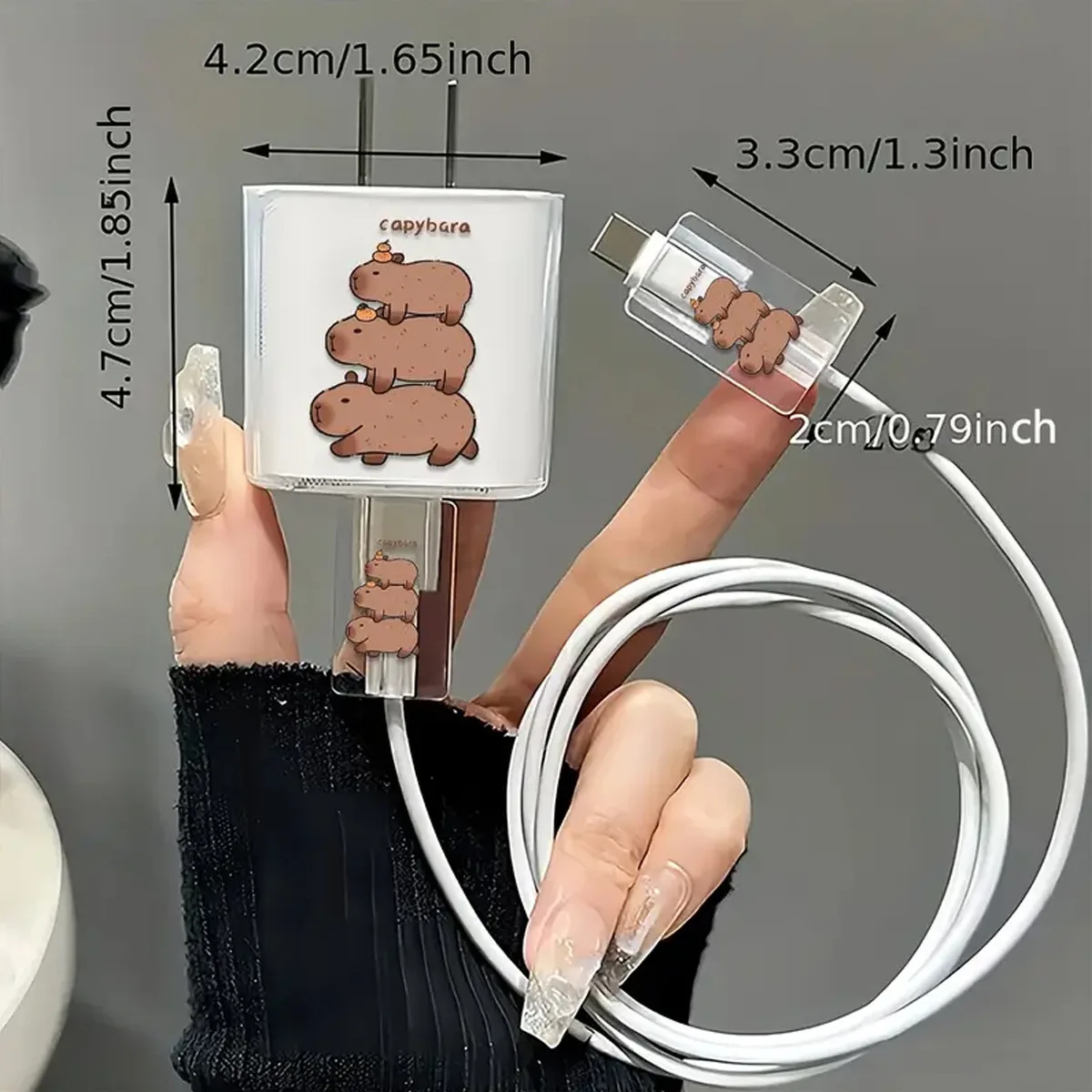 Cute Capybara Clear Cable Protector Data Line Fast Charging Case for iphone 18/20W USB Winder Cord Case Breakproof Protectors