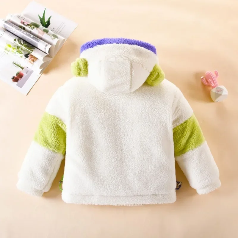 Disney cartoon Buzz Lightyear thickened velvet color-blocked children's cotton padded astronaut warm hooded embroidered jacket