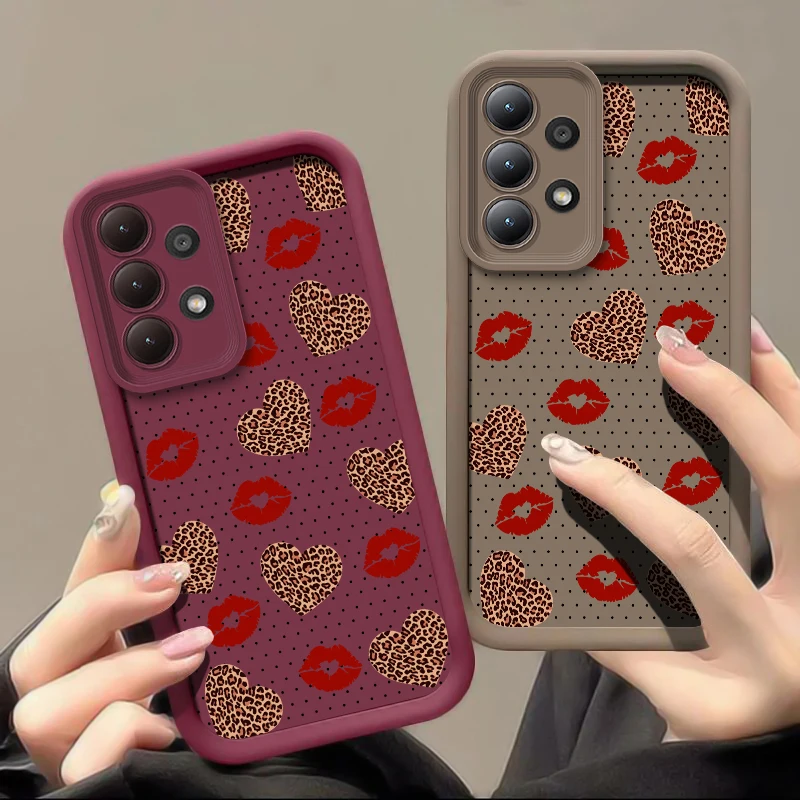 ليوبارد سيليكون قضية الهاتف لسامسونج غالاكسي M30S M23 M22 M16 M15 M13 نوت 20 الترا M54 M51 M34 M31 الشفاه قبلة غطاء مقاوم للصدمات