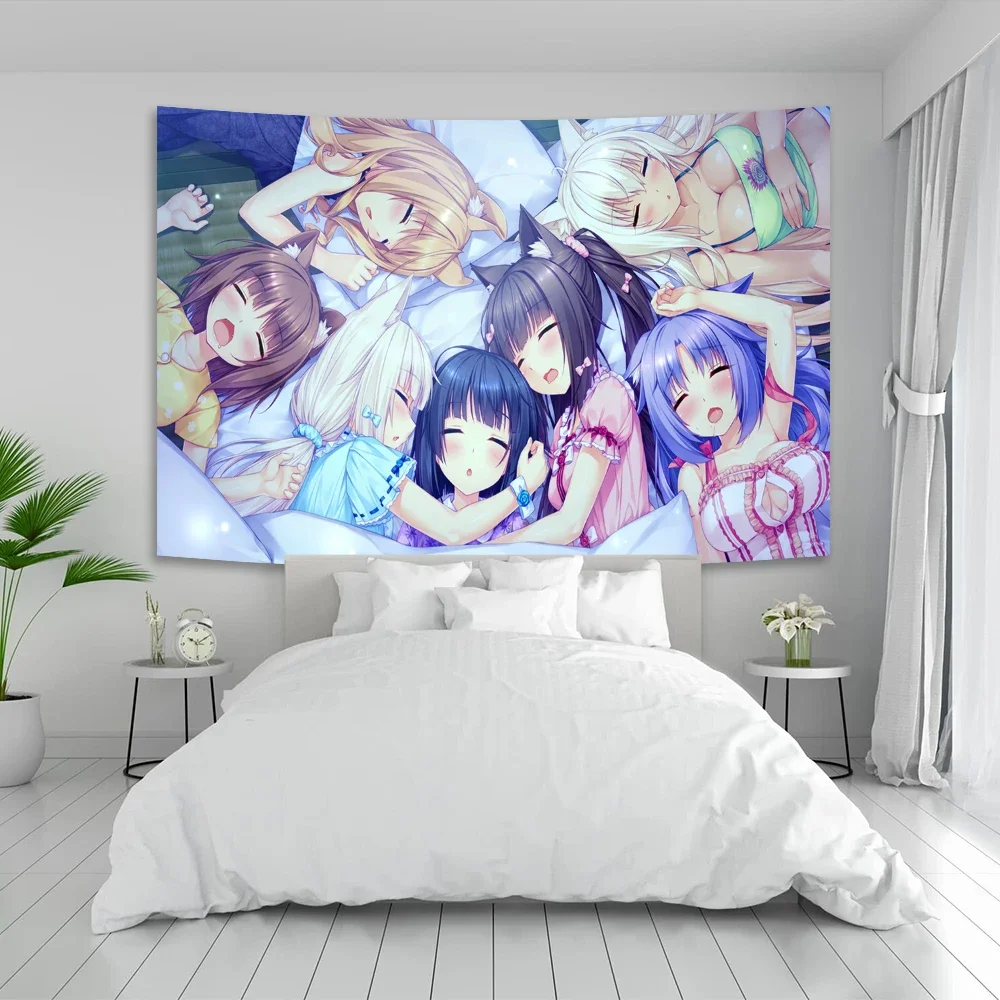 Anime nekoparas tapeçaria de parede kawaii fundo pano decoração de parede psicodélico dormitório das meninas rosa quarto banner