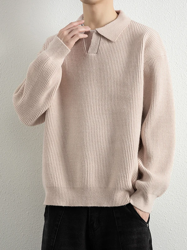 

Мужской вязаный свитер с V-образным вырезом, повседневный, свободного кроя, однотонный, с длинными рукавами, пуловер, осенне-зимний модный топ