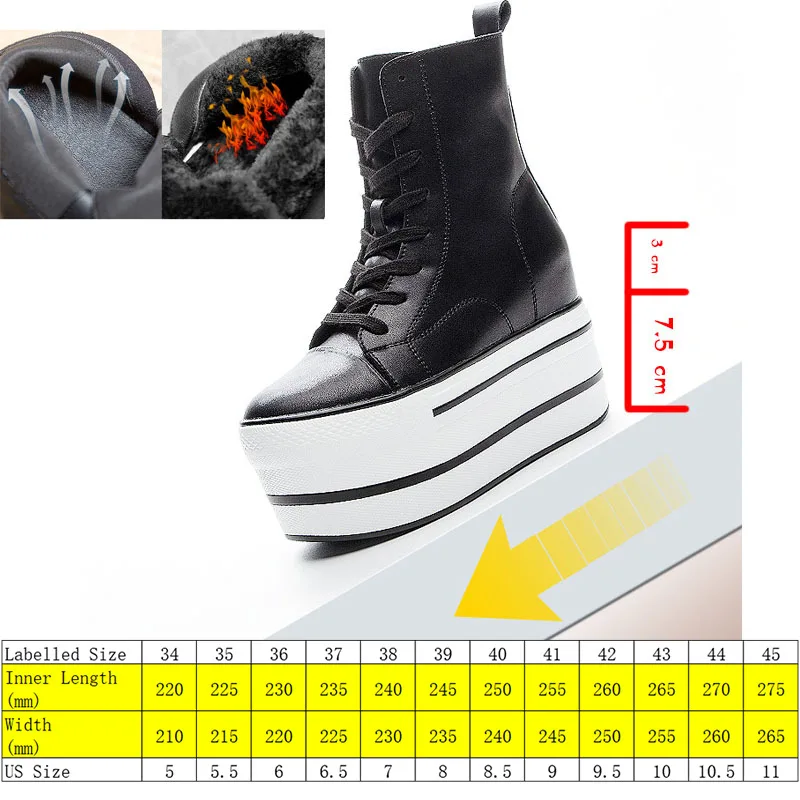 Fujin Genuine Leather 10cm Hidden Heel Boots Shoes Zipper Winter Boots Ankle Warm Booties Super Thick Sole Platform Wedge