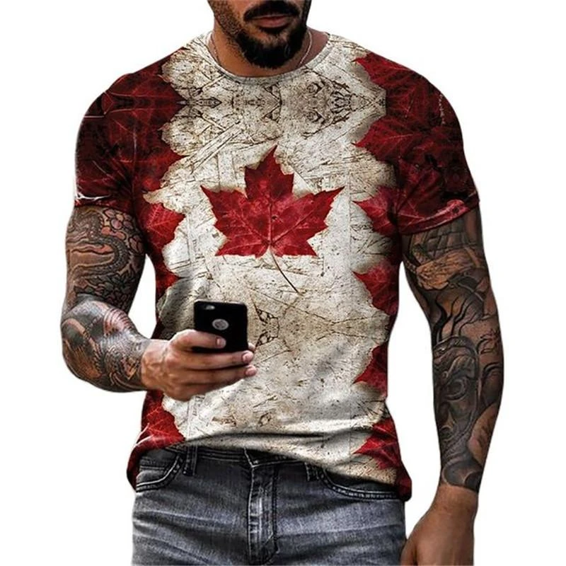 

Retro Canada Flag T-shirt 3D Printed Street Maple Leaf Pattern Short Sleeve T Shirts Fashion Trend 2025 Spring New Tee Top