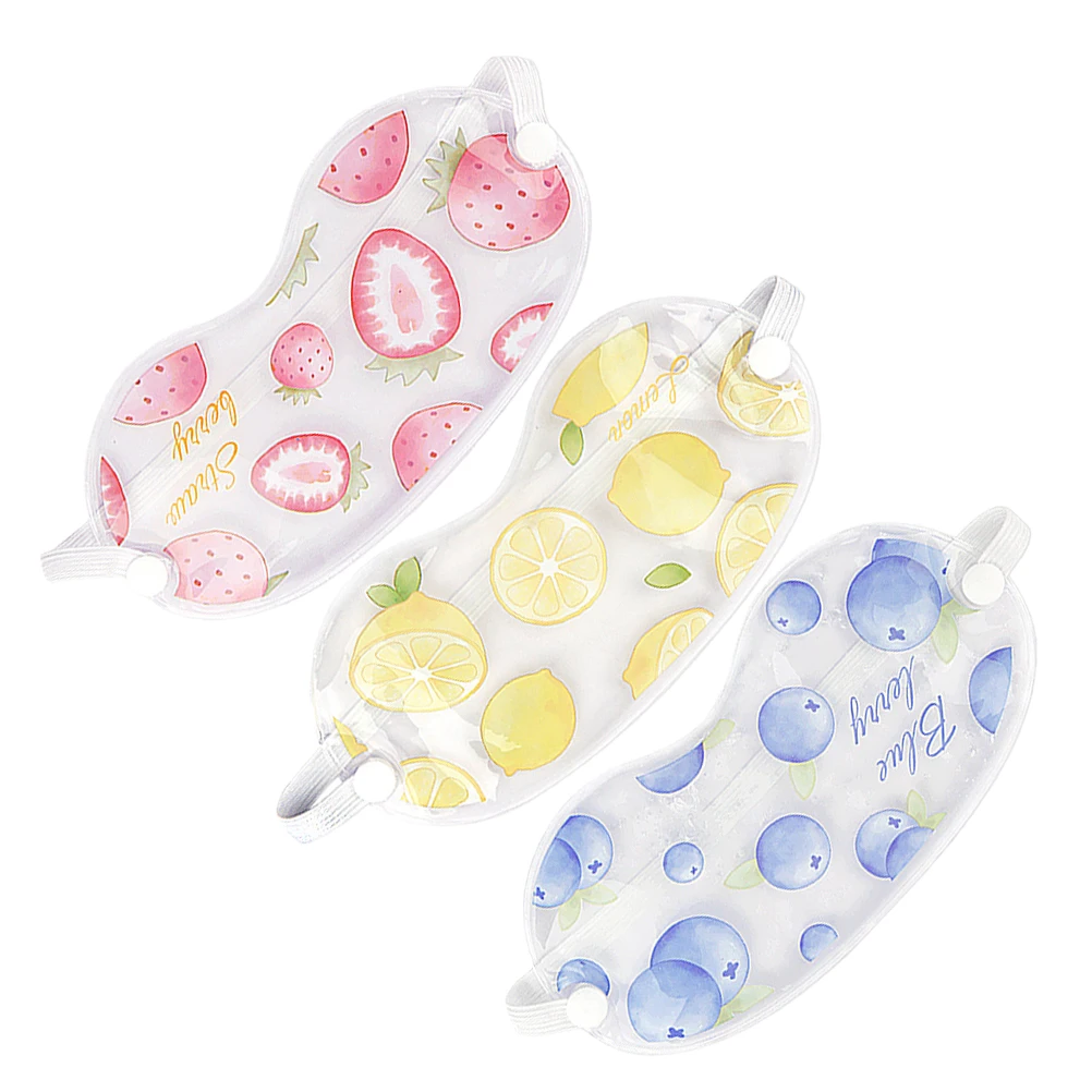 

3 шт., охлаждающий холодный компресс, гелевая маска для глаз, маска для сна, ледяная маска для глаз, прозрачная черника, клубника, лимон, облегчение глаз