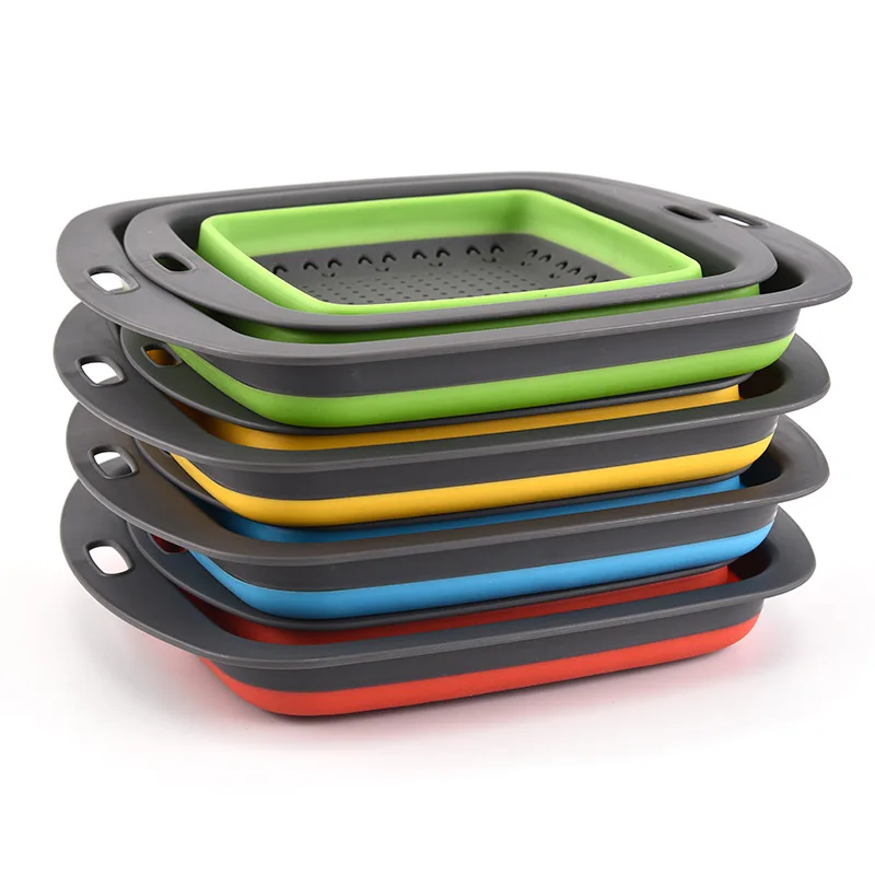 LMETJMA Square Collapsible Colander Silicone Kitchen Foldable Colander Food Vegetable Fruit Strainers Drainer JT39