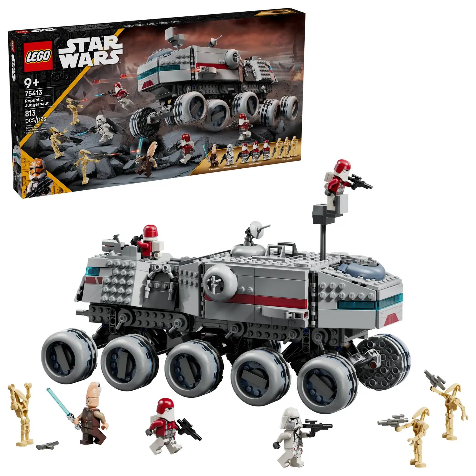 LEGO® Star Wars: The Clone Wars™ Battle Missions with The Republic Juggernaut Buildable Transport Vehicle Toy (75413) 813 Pieces moc