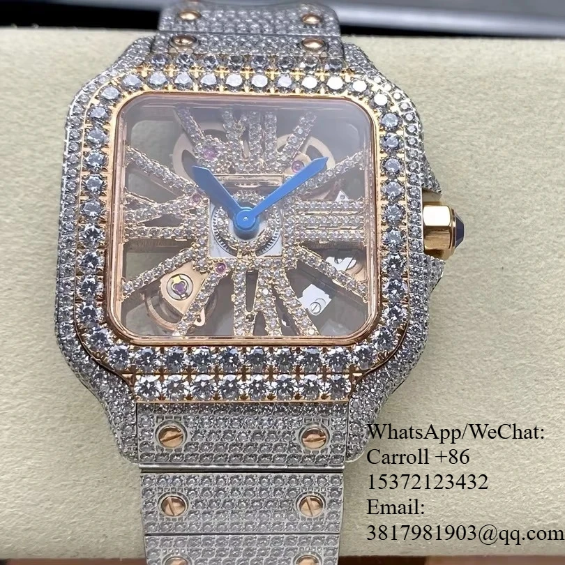 

Luxury Waterproof Crystal Watch 39.8mm TW Factory Quartz Movement Two-tone Gold Starry Sky Diamond Skeleton Watch