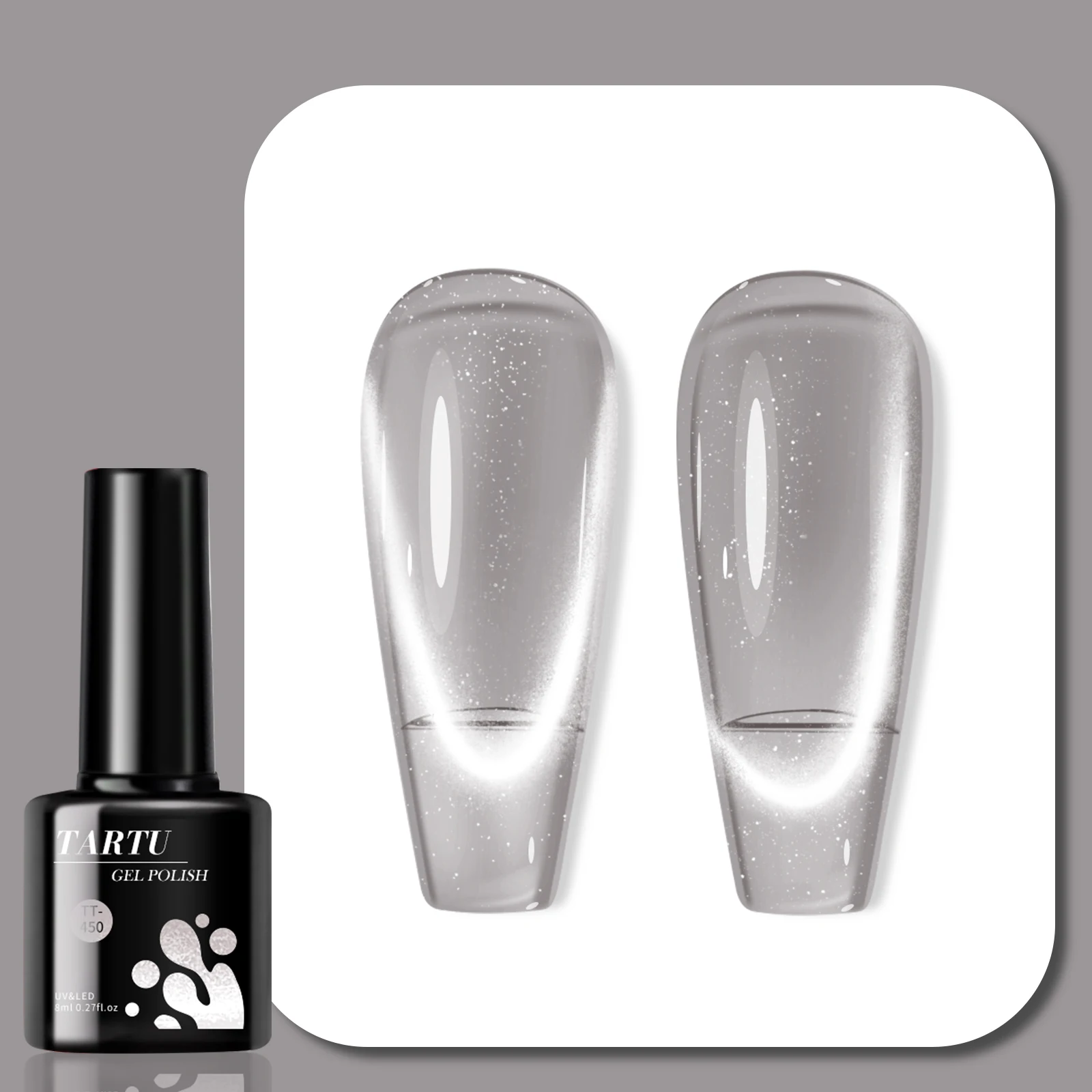 8 ml Grijze Cat Eye Gel Nagellak Doordrenkt LED/UV Langdurige Glitter Pailletten Holografische Glitter Nail Art thuis Salon Manicure