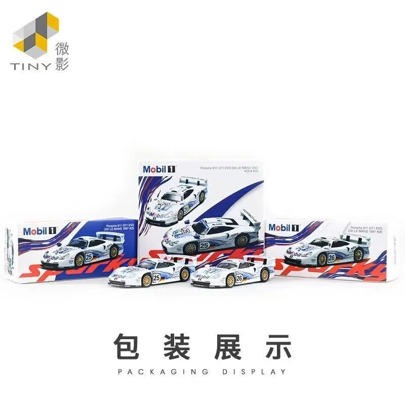 

Tiny Sparky 1:64 Porsche 911 GT1 EVO 24h LE MANS 1997 25 26 Mobil Alloy Car Model