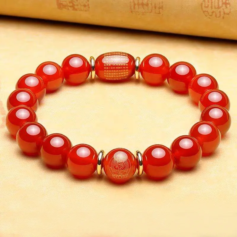 UMQ Natural Red Agate Guanyin Heart Sutra Bracelet Zodiac Amulet Patron Amulet Obsidian Female Couple Recruit Wealth Hand String