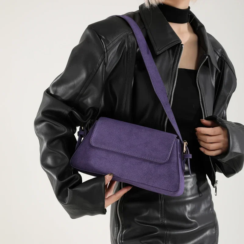 Luxury Purple Single Shoulder Bags For Women Solid Color PU Leather 2024 Trend Handbags Small Purse Lady Designer Zipper Cluch