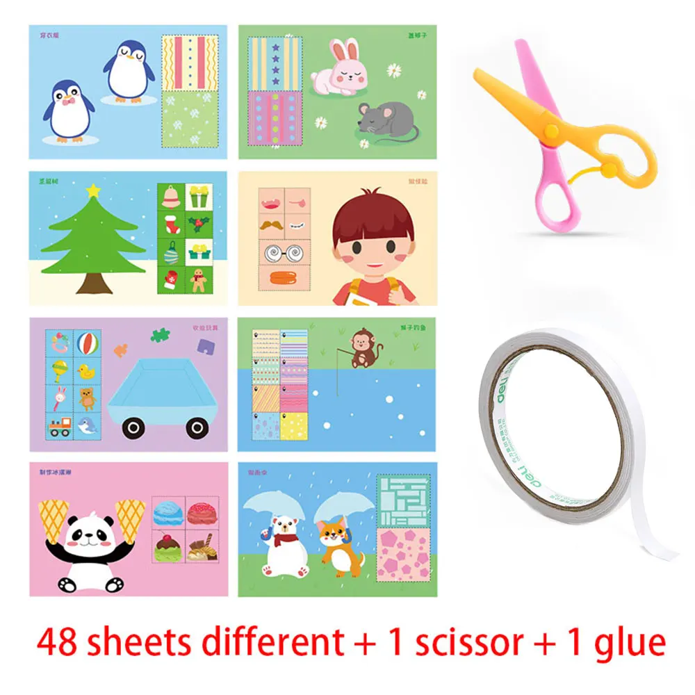 Preschool Cutting Pasting Cut Lines Fruits Animals Paper Projects Kids Learn Scissor Skills Activity Book & Safe Scissors