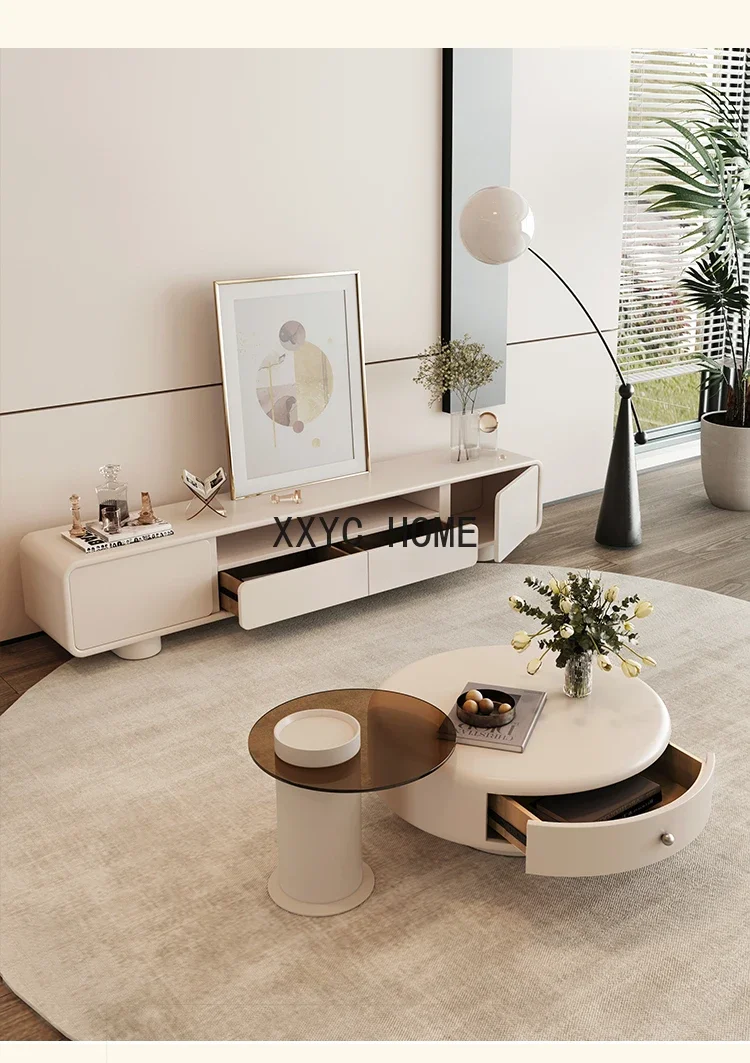 round Tea Table Combination Modern Minimalist Living Room Small Apartment Cream Style Minimalist Light Luxury