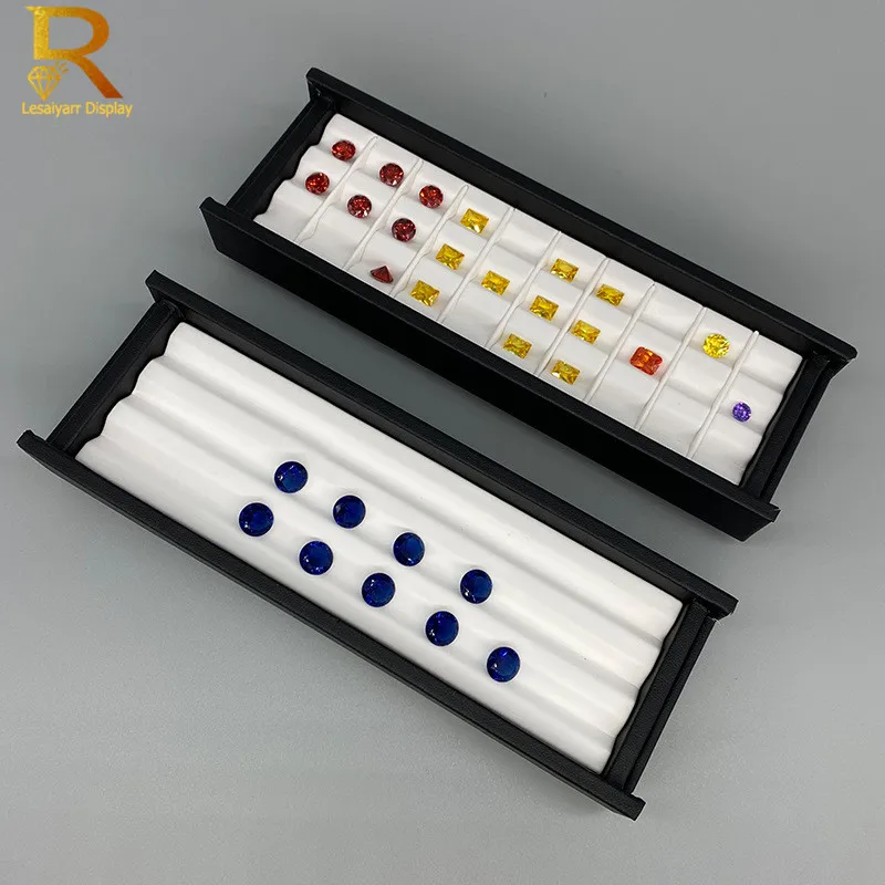 Kotak Baki Display Berlian Kulit Superior dengan Cover Magnetik Penyimpanan Batu Manik Tempat Perhiasan Berdiri Organizer Batu Permata Hitam