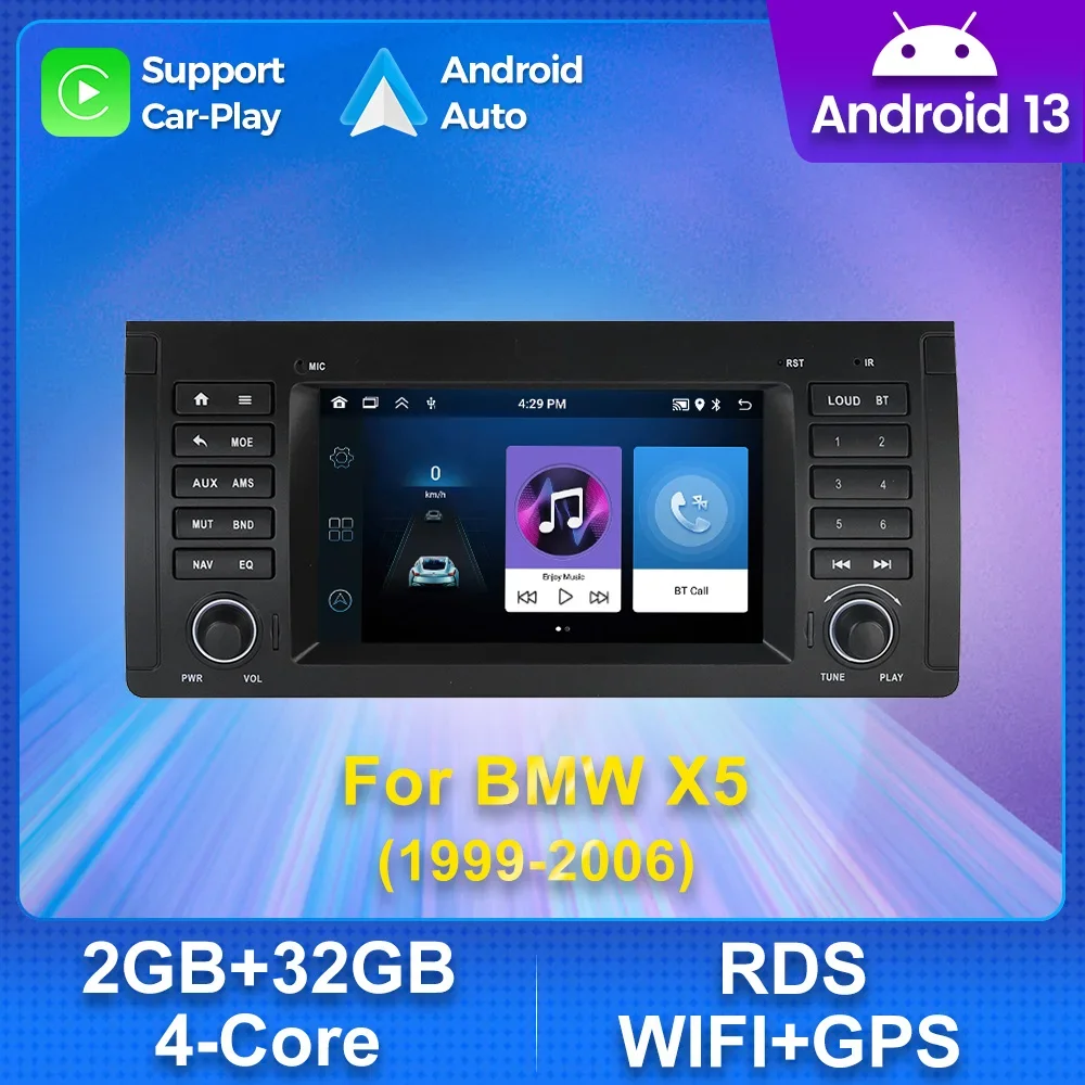 IPS Touch Screen CarPlay Car Radio for BMW 5 Series E39 X5 E53 M5 Android 13 Auto Multimedia Player USB Stereo FM GPS Navigation
