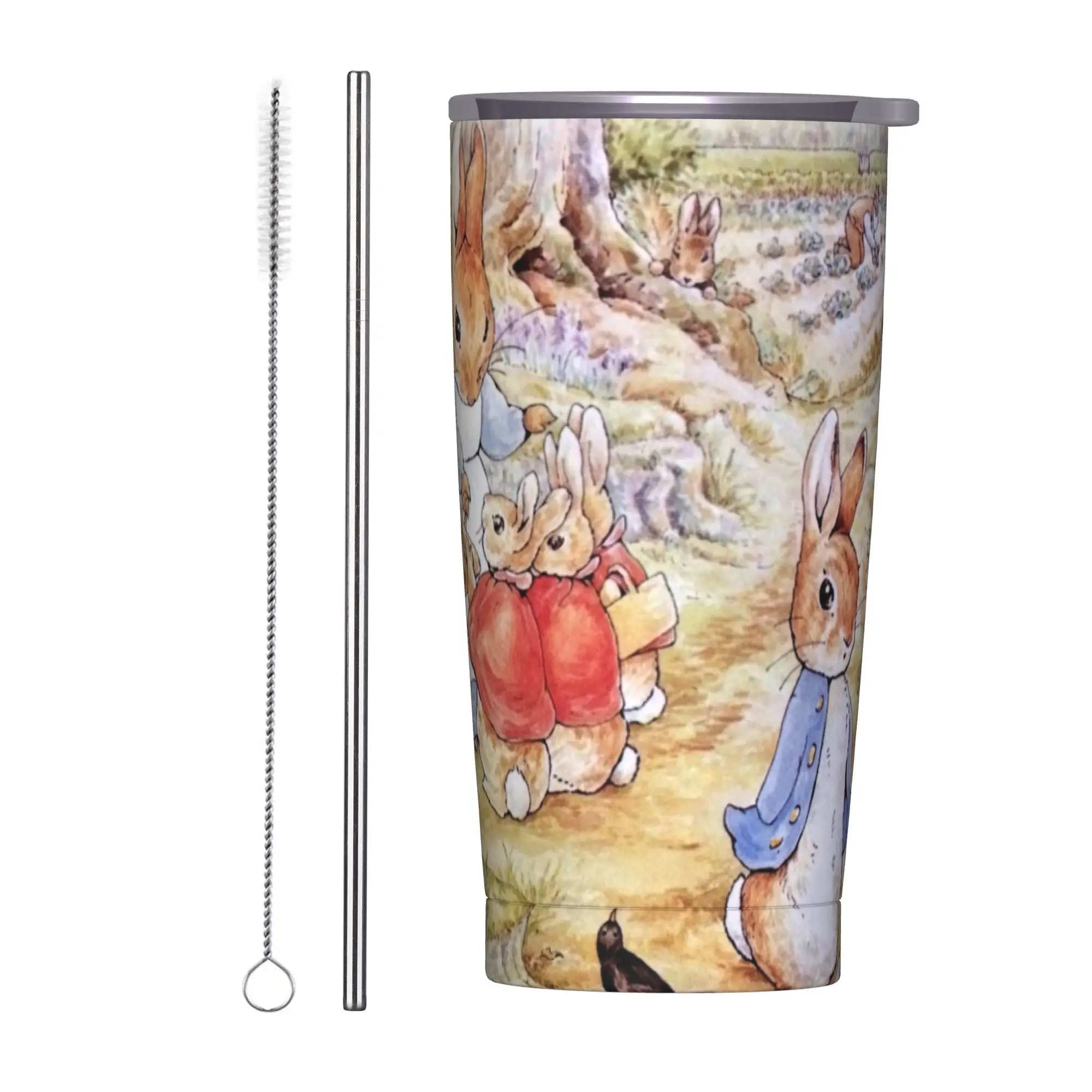 Peter Mother Peter Rabbit Beatrix Potter Insulated Tumbler with Straws Fairy Tale Stainless Steel Coffee Mugs Bottle Cup, 20oz