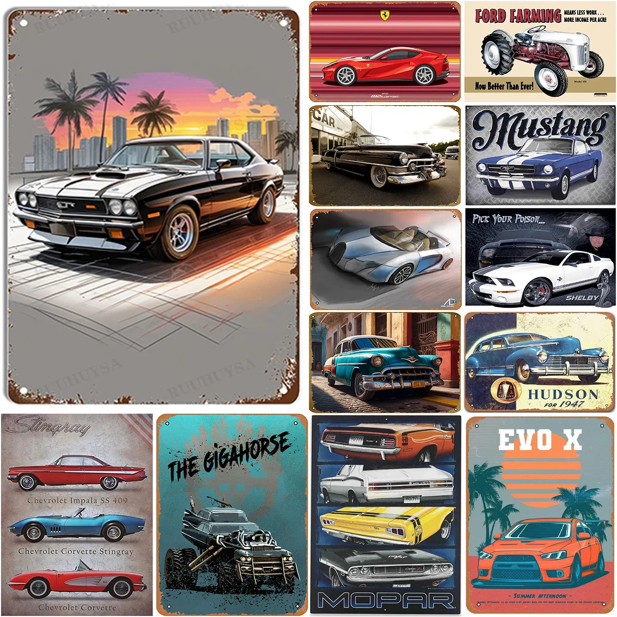 Auto Plaque Metal Tin Signs Classic Car Wall Decoration Vint