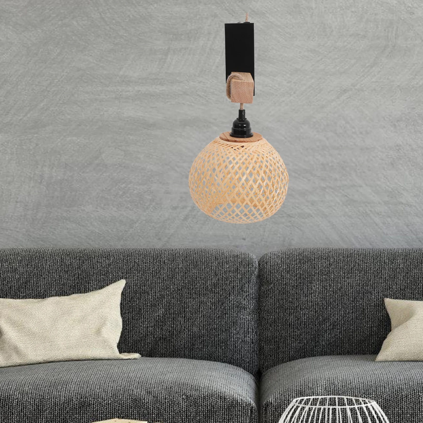 

Rattan Weaving Bedside Wall Mounted Light Wall Lamp Fixture Us Plug Warm Lighting for Living Room Bedroom Balcony Stairs