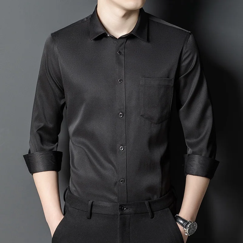 New Anti-Wrinkle Men's Shirts Long Sleeve Dress Shirts For Men Slim Fit Camisa Social Business Blouse Pocket White Shirt S-4XL