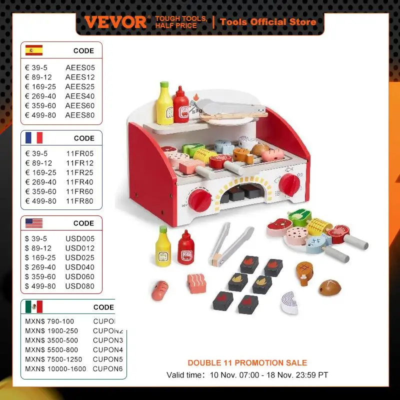 VEVOR خشبية شواء شواء مجموعات الالعاب الاطفال الشواء محاكاة الغذاء Playset التفاعلية التظاهر اللعب لعب للبنين بنات الذين تتراوح أعمارهم بين 3 + الهدايا