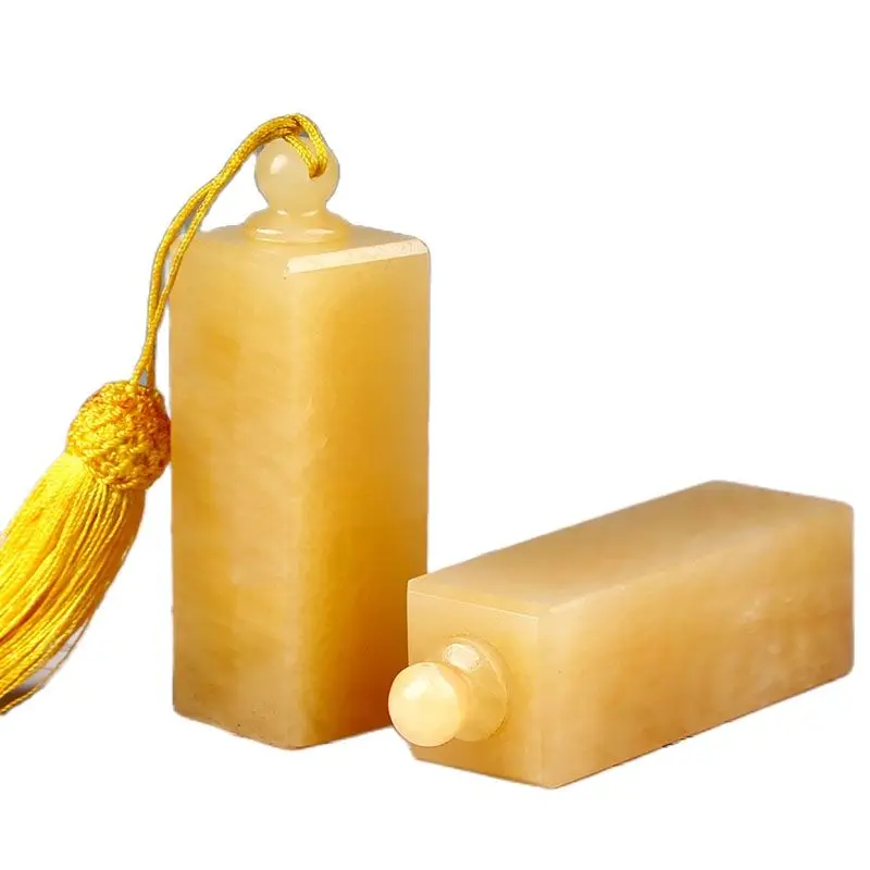 Natural Yellow jade Name Seal, Stone Seal Carving, Chinese Stone Square Seal With Your Name Hand Engraved.