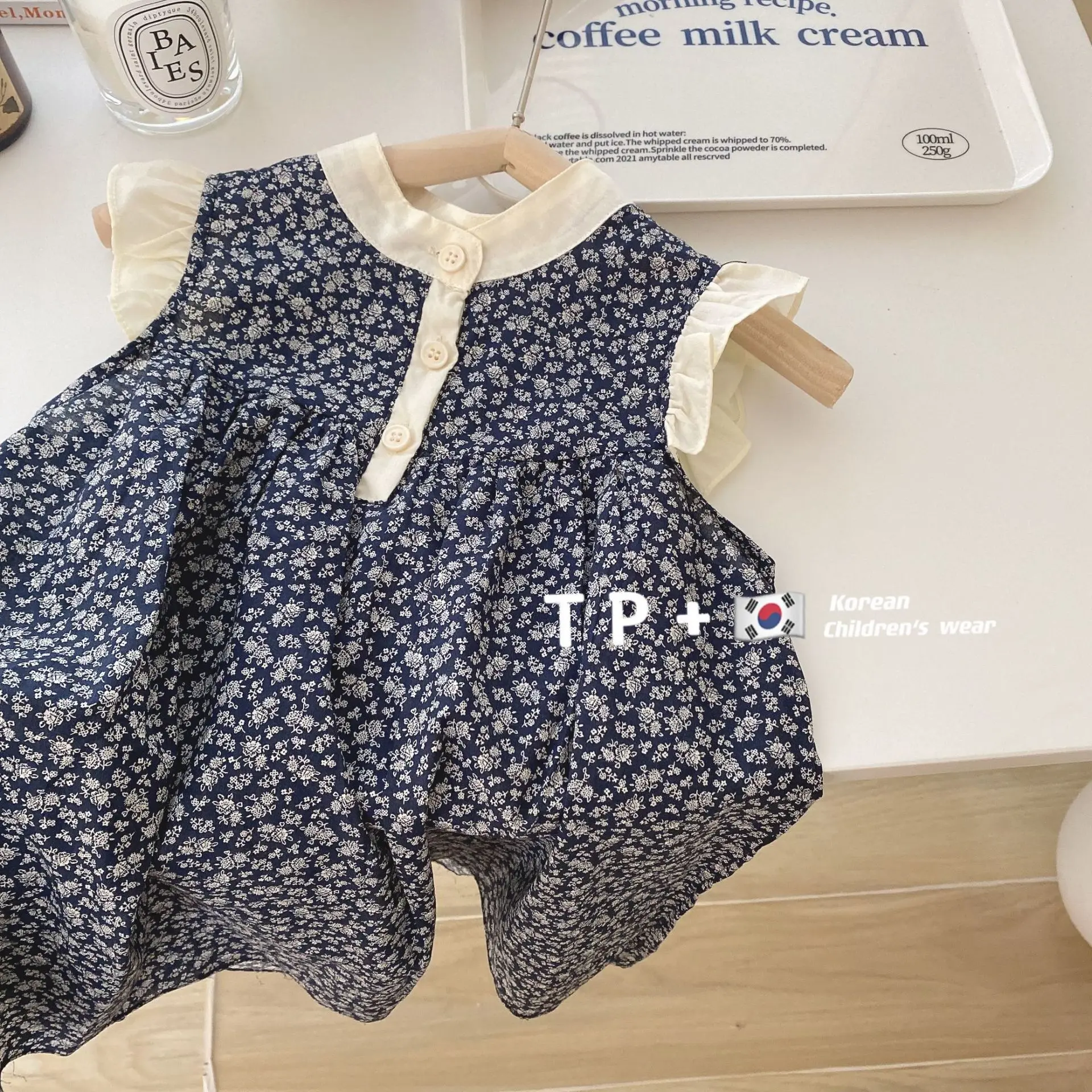 

Girl Dress Korean Children Dress Girls 2024 Summer Dress Little Girl Floral Sleeve Princess Skirt Retro Korean Style Sundress