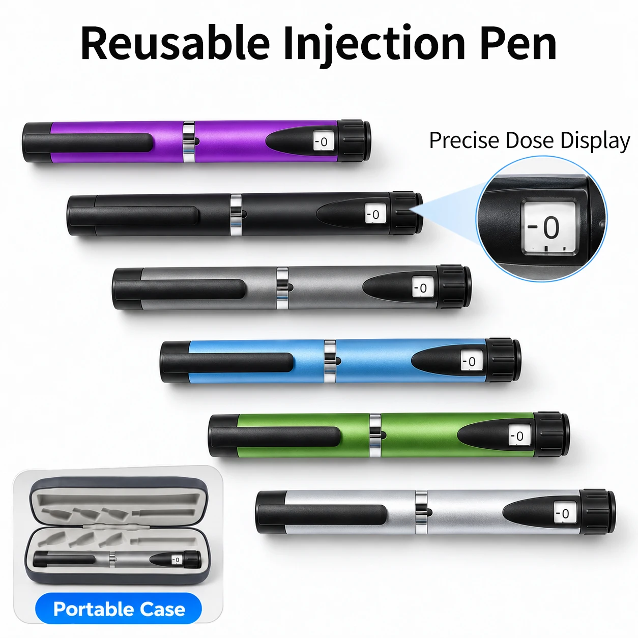 Reusable Metal Injection Pen 60IU Precise Dose Adjustable Dosing Portable Beauty Pen with Storage Case Fit 3ml Cartridge