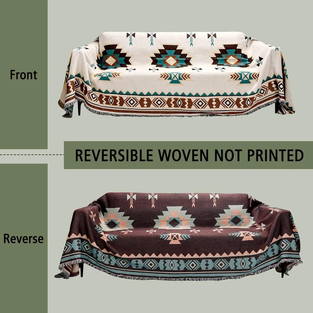 غطاء رمي أريكة بوهيمي قابل للعكس - بطانية أريكة ناعمة كبيرة الحجم للحيوانات الأليفة والأطفال، منشفة مزخرفة #3