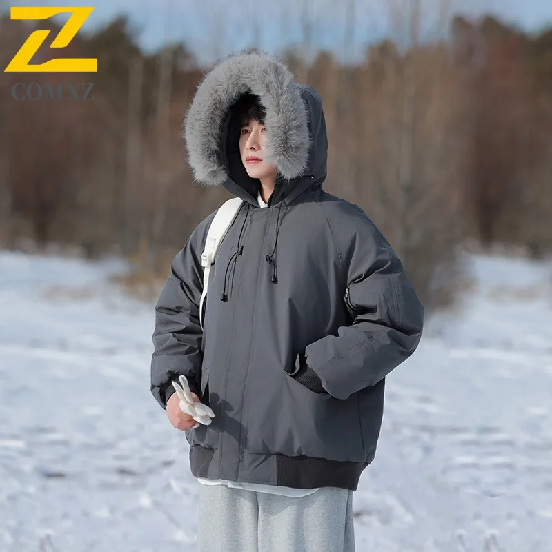 

COMXZ классическая мужская стеганая куртка с капюшоном для приключений на открытом воздухе, утолщенная теплая парка, минималистичная повседневная одежда, удобная зимняя верхняя одежда