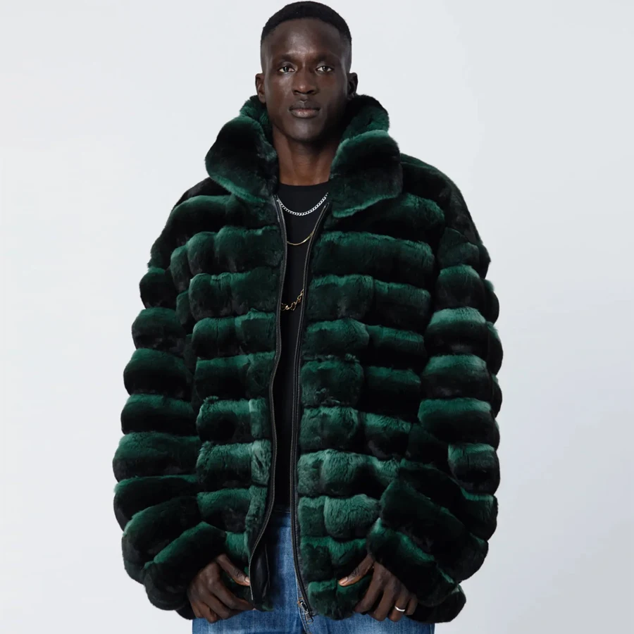 Men's Luxury Green Real Rabbit Fur Jacket Winter Warm  Bomber Jackets 2024 New Fashion Outerwears