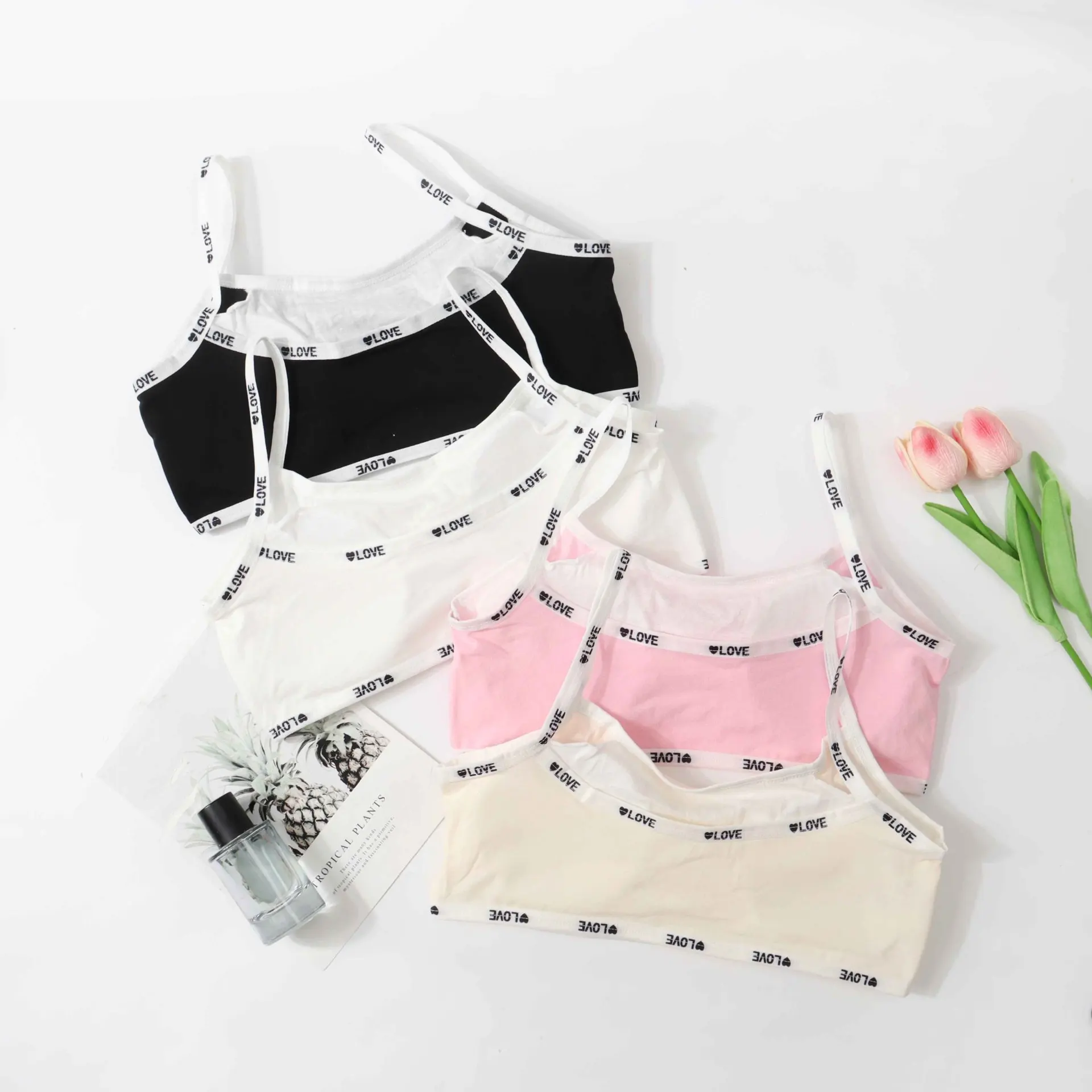 Shoulder Strap Letter Printed Camisole Underwear with Chest Cushion Sports Vest Basic Minimalist Underwear for Adolescent Girls