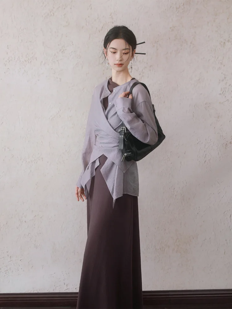 

INGKO round Ne Long Sve irt Lightweight Collarl Blouse in Glimmering Purple Color Suitable for Commute B5C443C