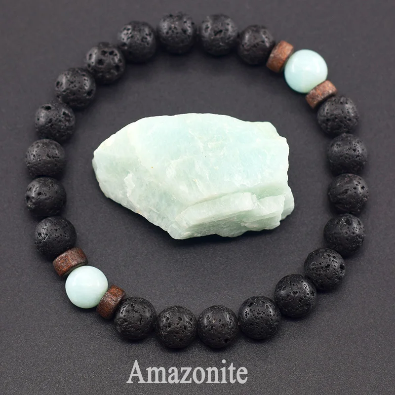 Amazonite Beads Bracelet Natural Stone Bracelet Men Volcanic Lava Stretch Rope Bracelet for Women Original Handmade Pain Relief