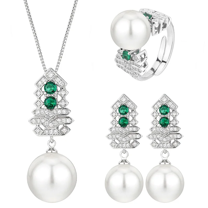 Popular Hot Jewelry Gold-Plated Inlaid White Pearl Christmas Tree Suit Female 16-12mm Wholesale