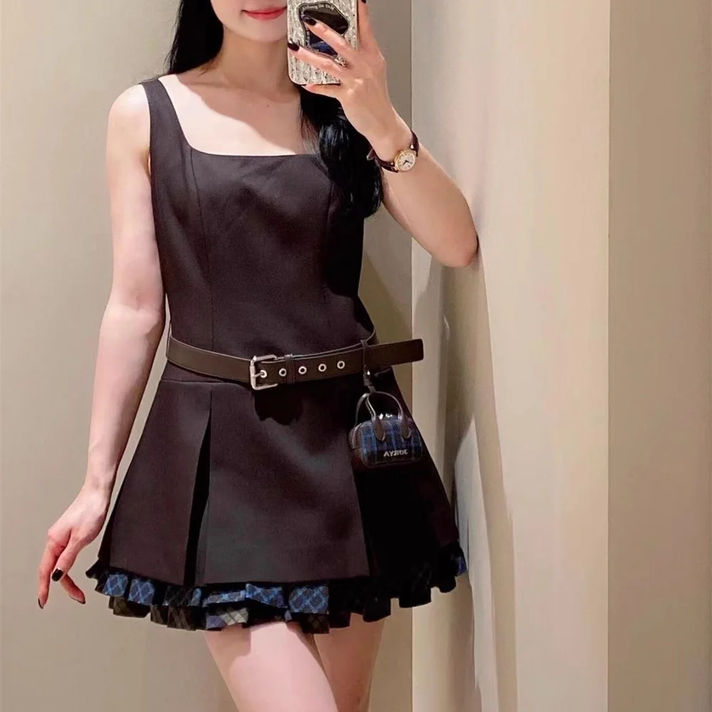 

2025 Summer Women's Vest Dress, Satin Plaid Corset, Sexy Ladies' Suspender Dress, Y2K New High-Quality Party Dress bra