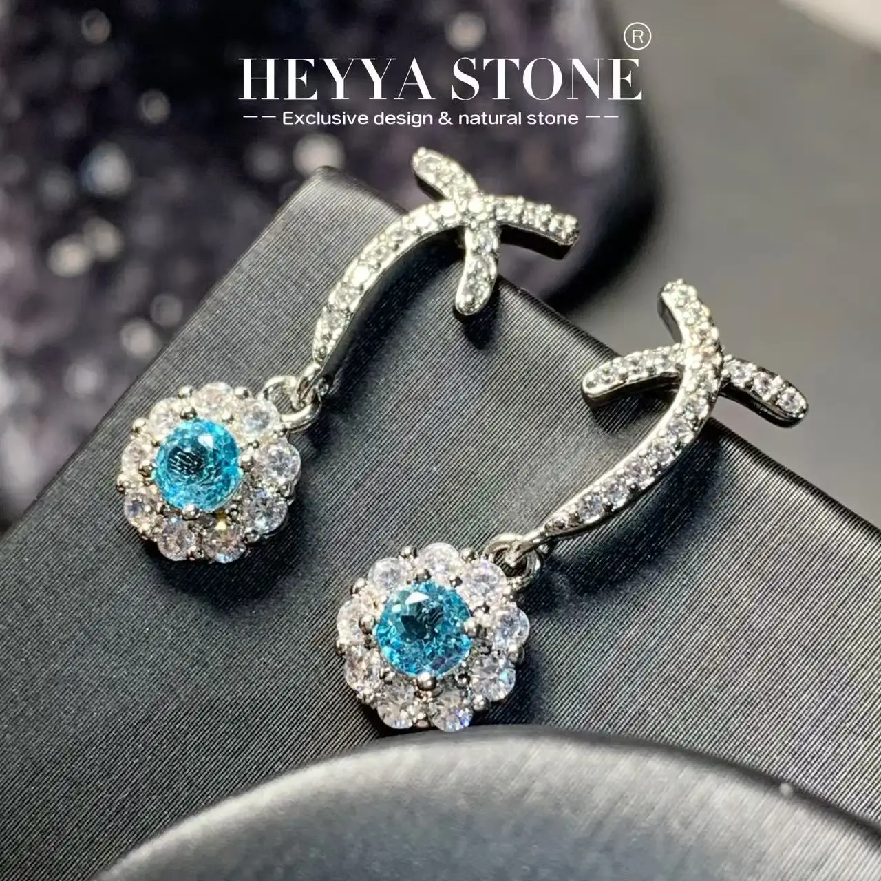 HEYYA STONE Round Natural Blue Topaz Stud Earrings For Women 925 Silver Simple Fine Jewelry Stone Gemstone Classic Style