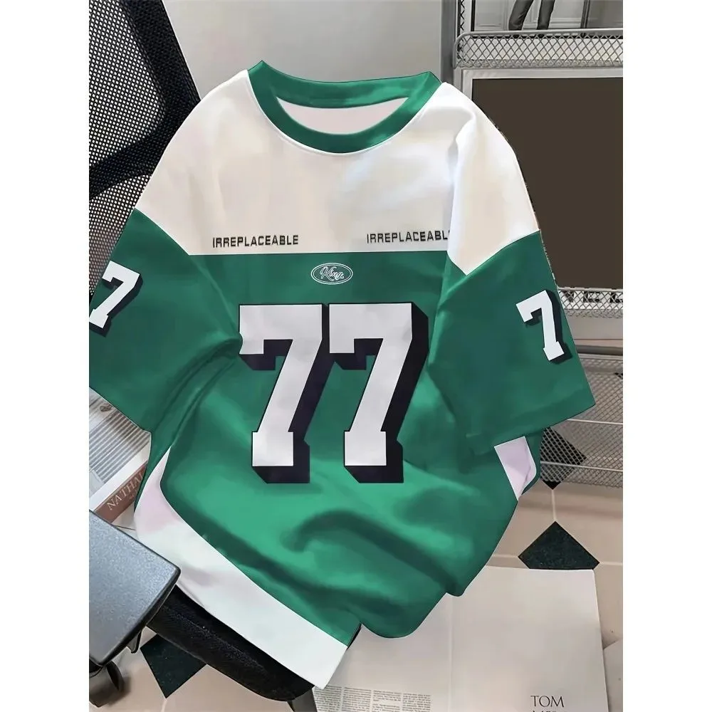 New Men's Summer Breathable Round Neck T-shirt with 77 Printed Polyester Fiber Top Suitable for Street Shopping