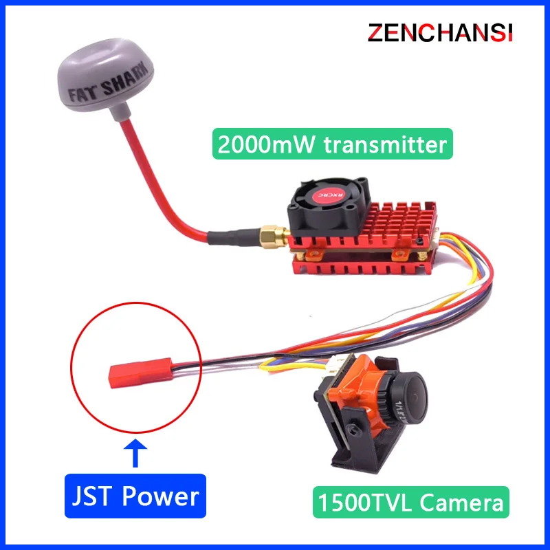 Transmisor Inalámbrico FPV, dispositivo con micrófono incorporado, más de 20Km de alcance, 5,8G, 2W, 2,1mm, CMOS, 1200TVL, cámara fpv para Dron