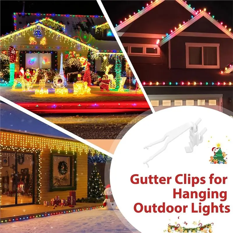 ABMH-Gutter Clips For Hanging Outdoor Lights, Drain Channel Clamp Fits Gutter Guards Light Clips,Mesh Gutter Guard Compatible